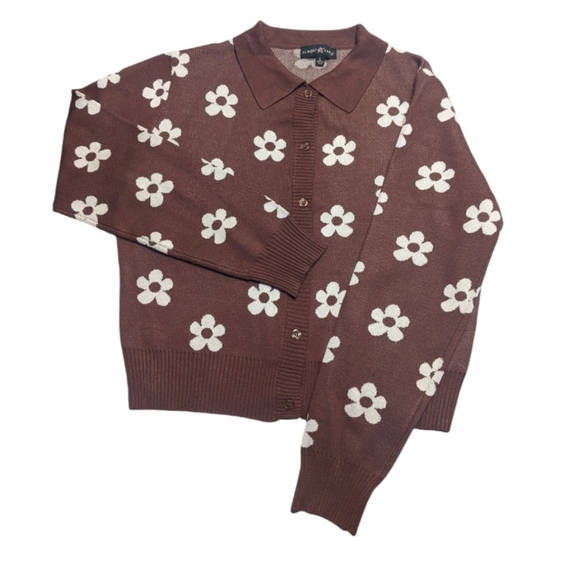 Brown sweater, daisy print , L - Picture 1 of 3